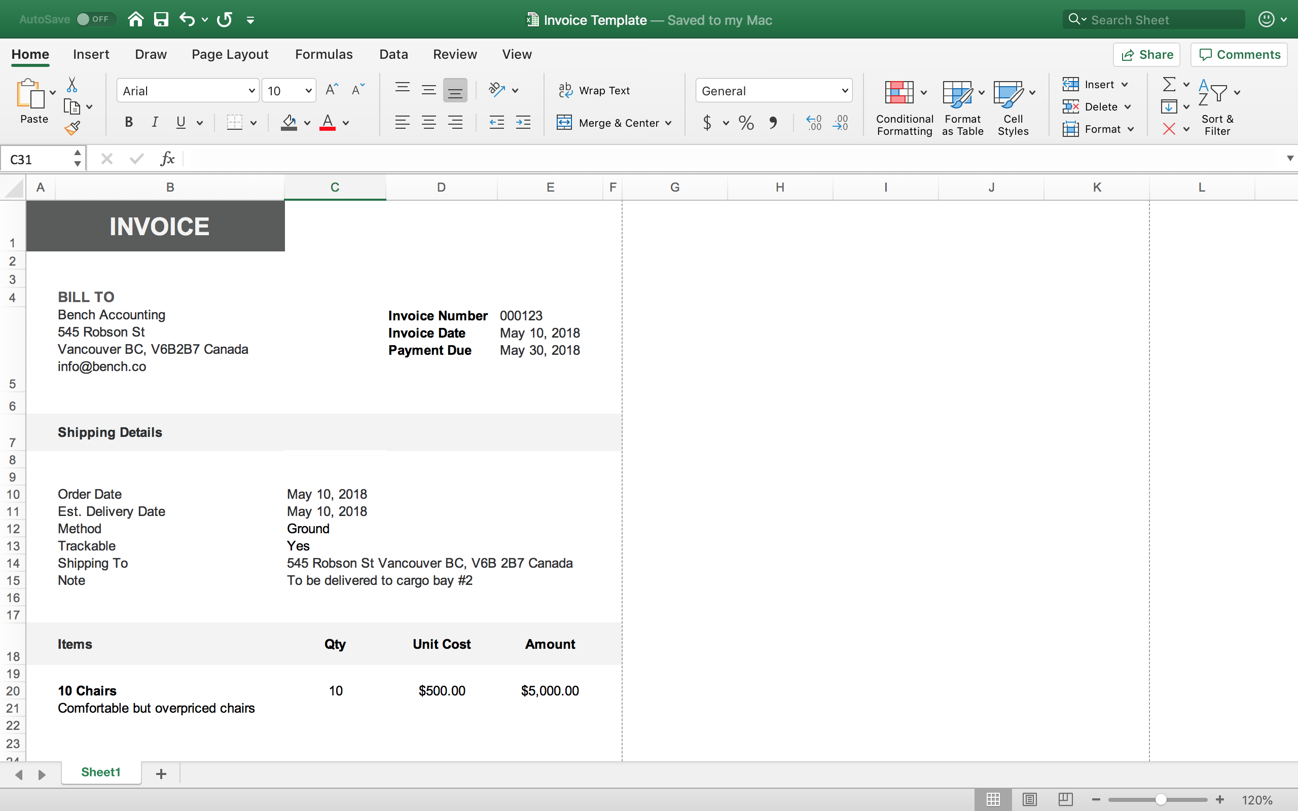 Excel Invoice Template